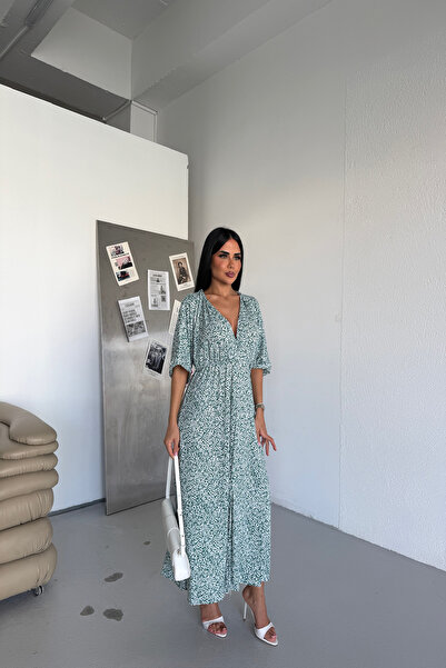 LİLA İSTANBUL Καλοκαιρινό φόρεμα με διπλό γιακά με φλοράλ στάμπα
