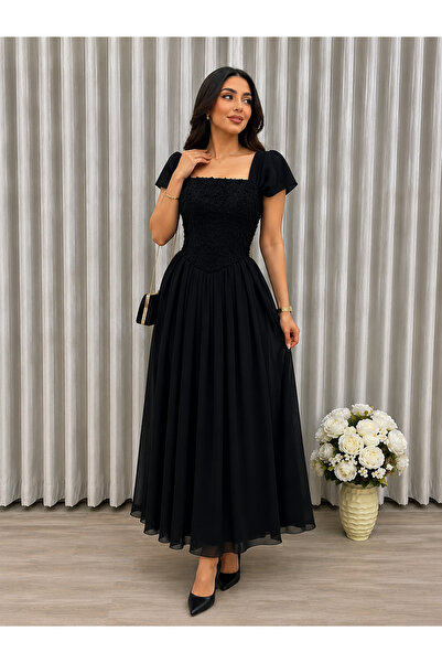 Verona Elegant Beaded Pleated Long Evening Gown –