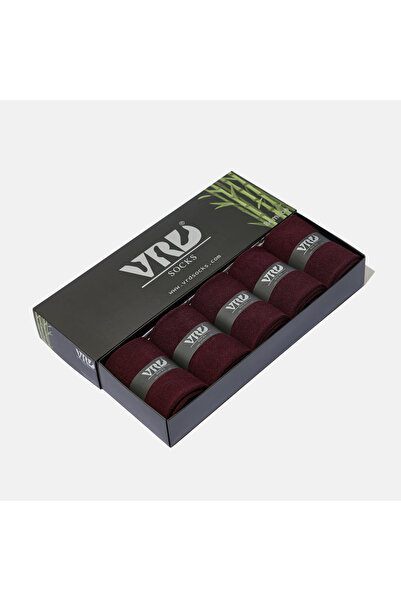 VARDAR SOCKS Dikişsiz Bambu Çorap Bordı I Bambu Renk Erkek Çorap Kutulu 5 Çif...