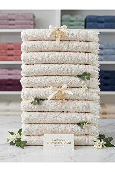New Cotton Home 12-Piece Vase Pattern Fringed 100% Natural Cotton Hand Face H...