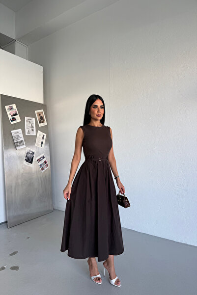 KAMACI BUTİK Crew Neck Zero Sleeve Dress with Belt