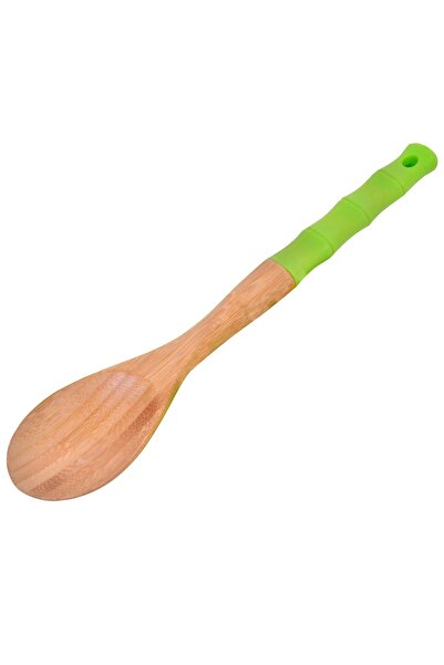 Z Store Lingură de lemn cu mâner din silicon verde, 30 cm