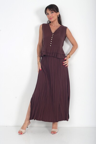 By Saygı Women's Front Metal Buttoned Ruffled Sleeveless Blouse Elastic Waist...