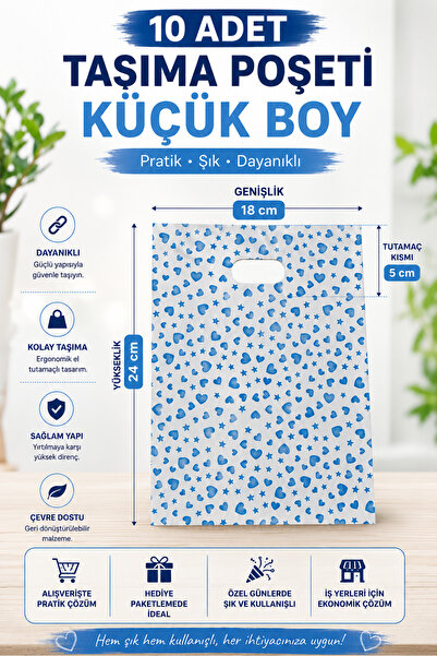 BİRBEYSTORE 10 Adet Taşıma Poşeti Küçük Boy 18x24 cm El Geçmeli Hediye ve Alı...
