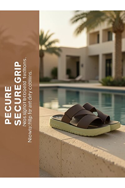 Khayrat Slipper Men's Modern Cross Strap Slides - Comfortable Thick Sole Casu...