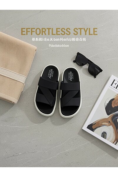 Khayrat Slipper Men's Modern Cross Strap Slides - Comfortable Thick Sole Casu...