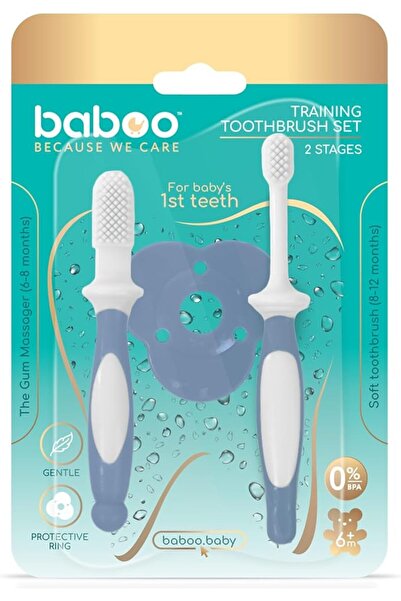 Baboo Silicone Baby Toothbrush Set - 6m+ - Blue Haze