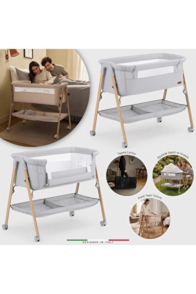Elele Legno Anne Yanı Beşik ve Bebek Beşiği Gri