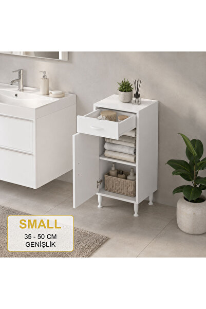 ikizkelebek Çok Amaçlı Banyo Dolabı Çekmeceli Kapaklı 1 Raf (S Boy - Genişlik...