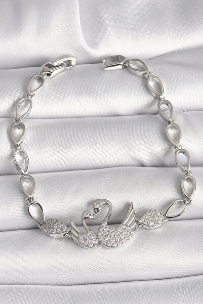 Generic Brand Brass Silver Color Zircon Stone Swan Figure Drop Chain Model Wo...