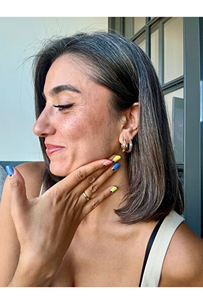 Merishe Jewerly حلق ذهبي متعدد الألوان مضاد للحساسية ومقاوم للصدأ من الفولاذ