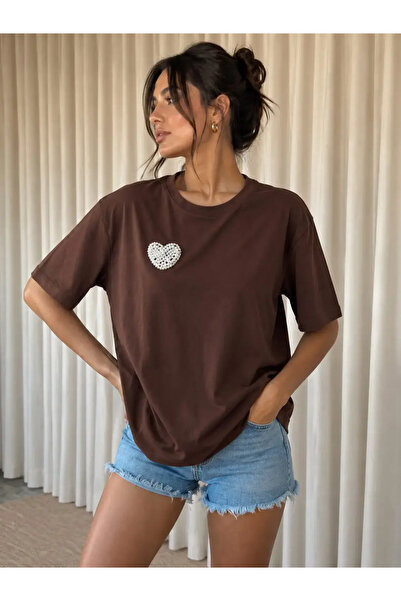Kinzi Γυναικεία oversized μπλούζα σε υπέροχη καφέ σοκολατί απόχρωση, — L