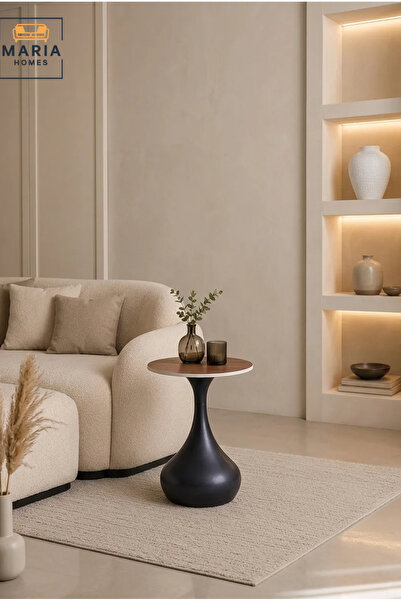 MARIA HOMES Luxury Round Café Table – Marble Effect Top with Sculptural Brown...