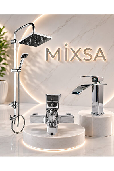 MİXSA Lüx Krom Robot Duş Seti Kare Banyo Bataryası Premium Şelale Akışlı Lava...