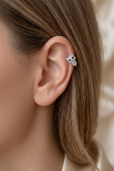Sacce Scarves&Accessories Kedi Figürlü Gümüş Renk Halka Piercing Tragus Helix...
