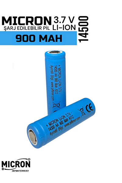 Micron 3.7 V (Volt) 900 Mah (amper) 14500 Li-on Pil (1 Adet) AA Boy