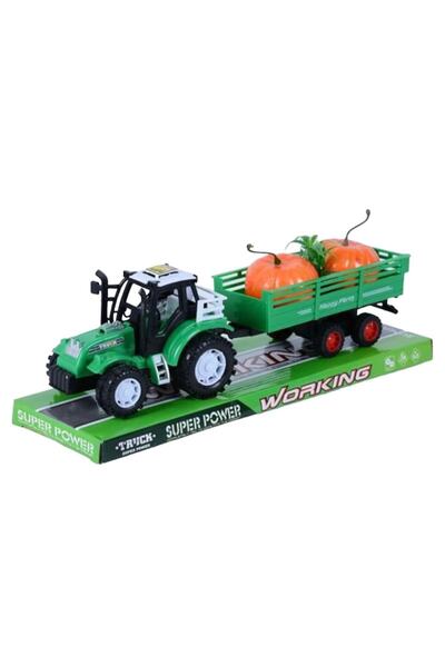 CasaDesteapta.ro Tractor de Jucărie cu Remorcă și Dovleci, Fricțiune, 33 cm