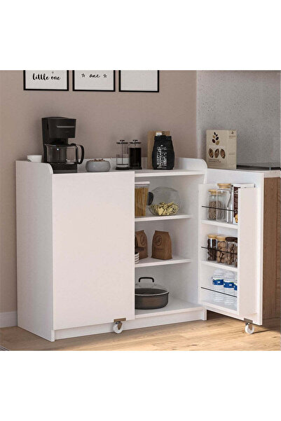 Vivendo Dulap multfunctional cu roti si rafturi pe usa, 97,8 x 44,1 x 91,5 cm