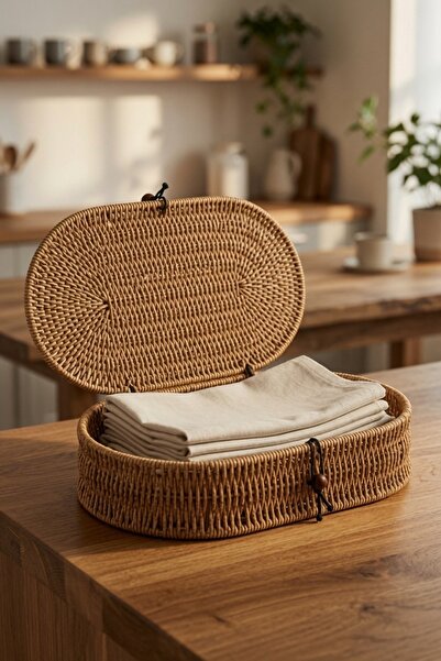 Bayev Rattan 1712 Oval 32 cm Covered Organizer Napkin Holder, Jewelry Accesso...