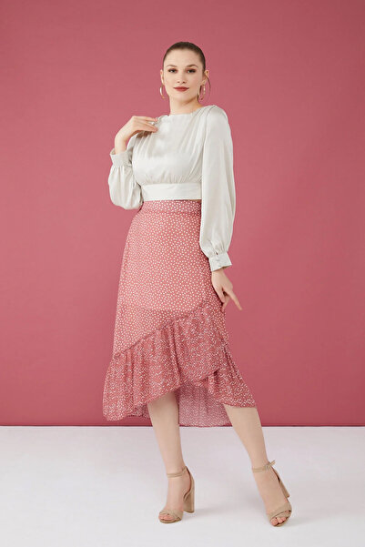 FIRST STYLE Elegant Turkish Skirt in a Flesh Pink Color with Polka Dots and a...