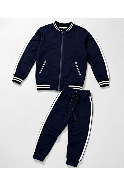 SADEN Navy Blue 2 Piece Sports Set Zip Jacket and Cotton Pants