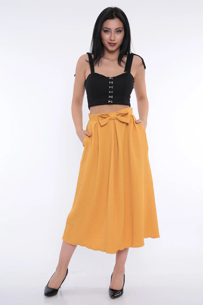 FIRST STYLE Turkish Midi Skirt in a Rich, Elegant Bow-Decorated Shade for a S...