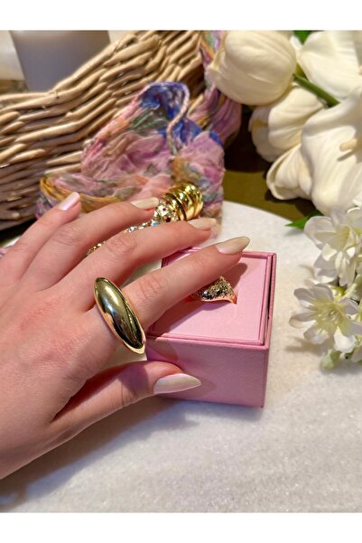 Merishe Jewerly خاتم ذهبي بيضاوي الشكل قابل للتعديل ومقاوم للصدأ