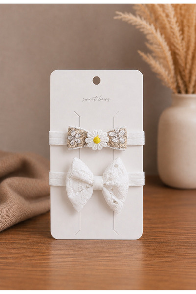 Laria 2-Piece Baby Bandana Set with Daisy Detail and Lace, Flexible Hair Band...