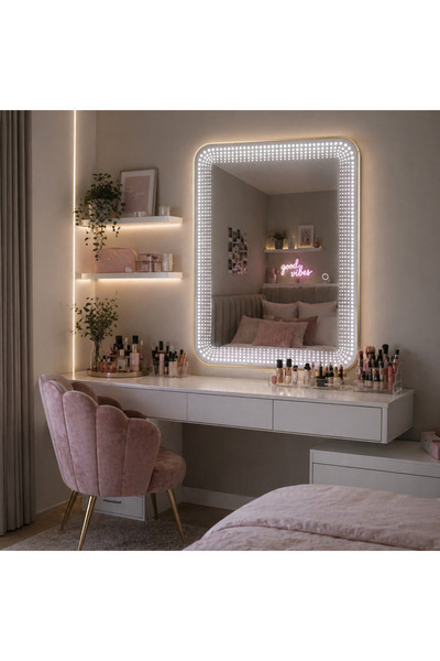 Vivendo Oglinda LED Touch 90x70 cm iluminare 3 culori design modern rama alum...
