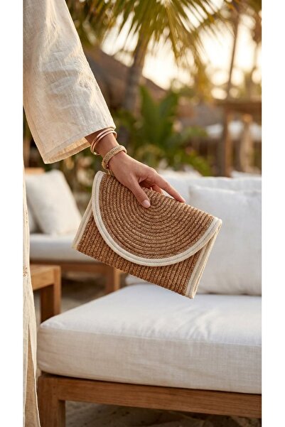 lady special Portfolio Straw Bag with White Frame