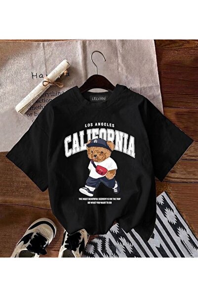 LELVANİ Unisex Los Angeles California Bear Printed Crew Neck T-Shirt