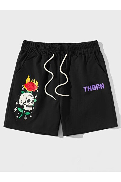 classy moda Υπερμεγέθη Μαύρο Σορτς - Με Γραφικό Σχέδιο Streetwear