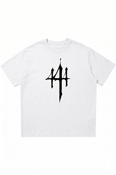 DASH WEAR 444 Printed White Oversize Crew Neck T-Shirt
