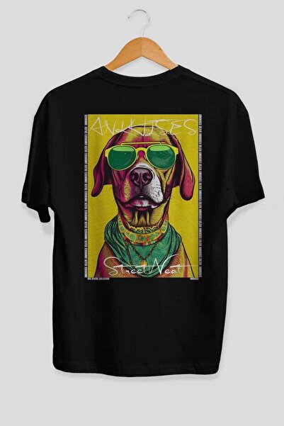 Ankhises Tricou supradimensionat negru cu imprimeu câinele "For Dog Lovers 21...