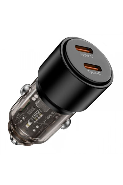 Tech-Protect Incarcator Auto CC03, 100W, 3.25A, 2 x USB-C, Negru