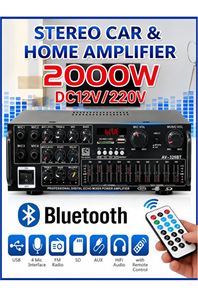 Excitat Amplificator HiFi audio cu Bluetooth 5.0, Excitat®, 2000W, 2.0 canale...