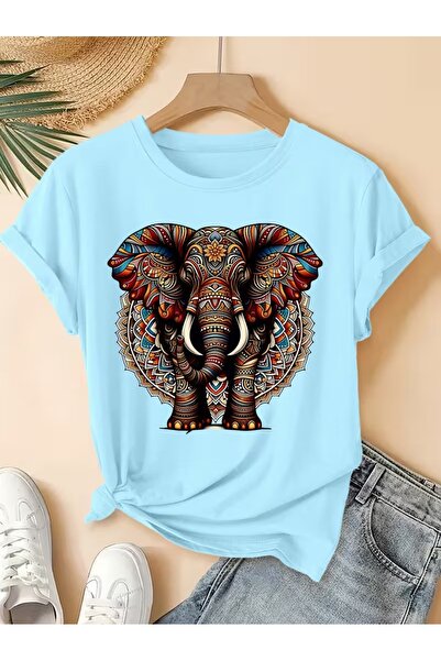 WOODROFFE Women's Tribal Elephant Printed Oversize T-Shirt Loose Fit