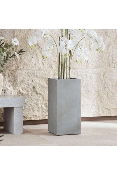 PAN HOME Eldora Polyresin Rectangle Planter 28x28x61cm - Grey