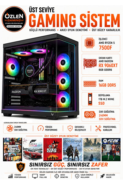 XL6 RYZEN 5 7500F RX 9060 XT 8GB 16GB DDR5 RAM 1TB M.2 SSD Üst Seviye Oyuncu Bilgisayarı