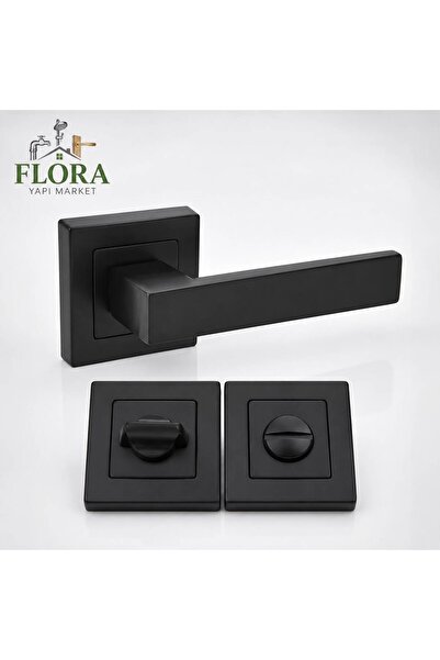 Flora Lama Rozetli WC Banyo Kapı Kolu Takımı Mat Siyah