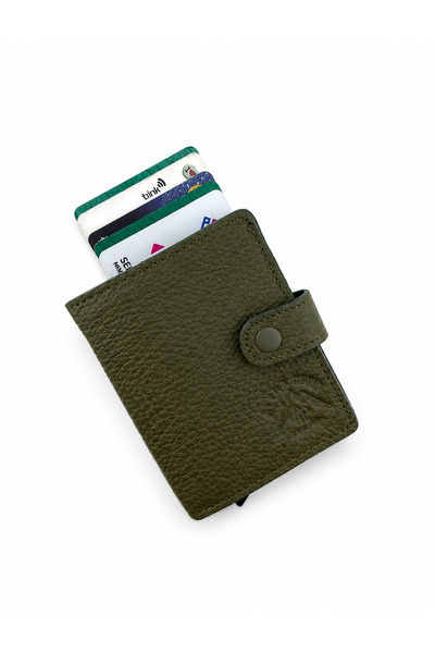 AlphaClub Bag Men's Genuine Leather Matte Khaki Color Wallet and Card Holder