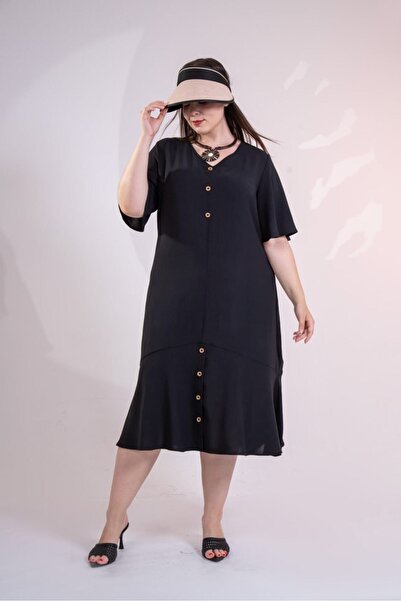 Roxxlen Women's Plus Size Skirt Buttoned Dress