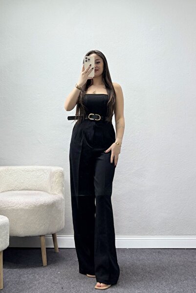 BELENDİR Women's Front Pleated Dabıl Fabric Belted Trousers Black