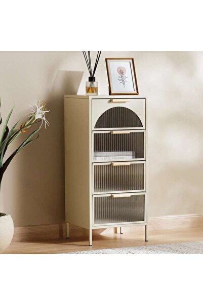 PAN HOME Cooper Display Cabinet With 4 Drawer Metal - Cream