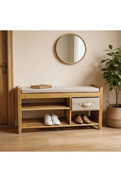 PAN HOME رف أحذية أوسلو ذو طبقتين مع مقعد 90x32x50 سم - لون طبيعي