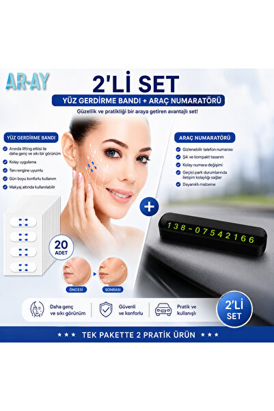 AR-AY 2'li Set Yüz Gerdirme Bandı 20 Adet + Araç İçi Gizlenebilir Telefon Num...