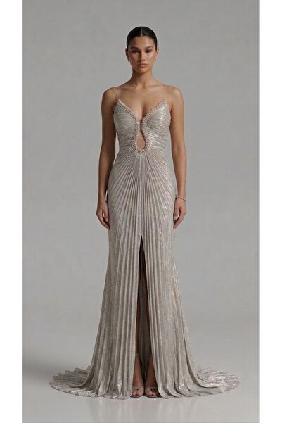 centilmen FOR COSTUME Işıltılı Pileli Yırtmaçlı Abiye Elbise 10206