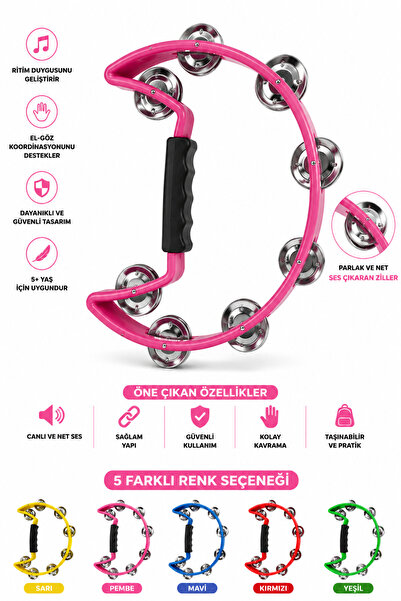 Furia Zilli Çocuk Tefi El Tefi Ritim Çalgısı Pembe Eğitici Müzik Aleti