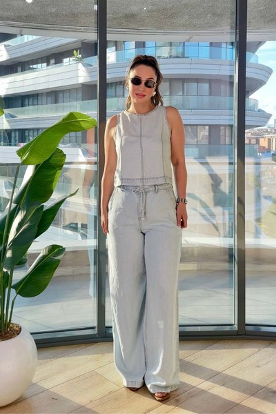 BRGCLOTHING Tensel Fermuar Detaylı Palazzo Takım
