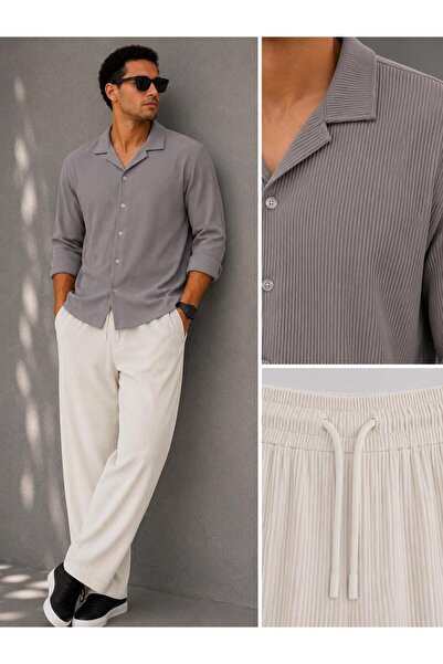 WENMİNG Men's Corduroy Suit Pants Shirt Bottom Top Combination